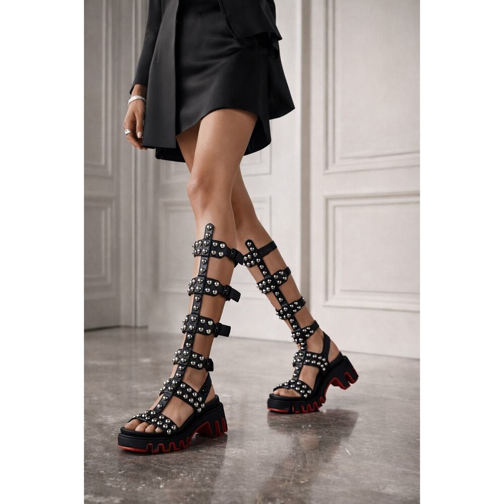 Christian Louboutin Gladiadune Black Studded Gladiator Lug Sole Sandals EU 36 - Picture 2 of 11